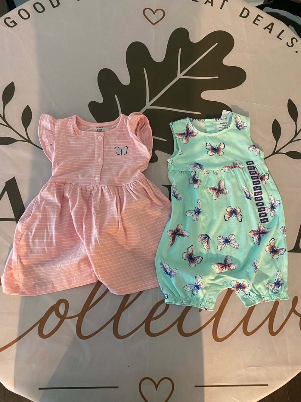 Carter's Baby Girl 24M 2-Piece Striped Pink Dress and Butterfly Print Romper Set